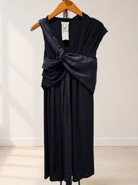 MaxMara Made in Italy Black Silk-Draped Designer Dress — IT 42 / US 6